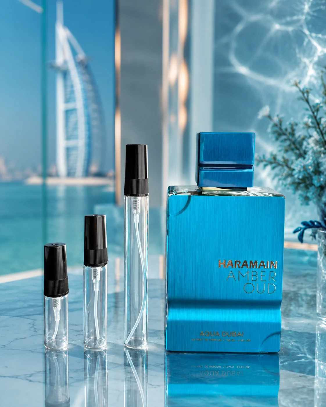 Al Haramain Amber Oud Aqua Dubai Extrait de Parfum decant original Decants arabes en Eudecant