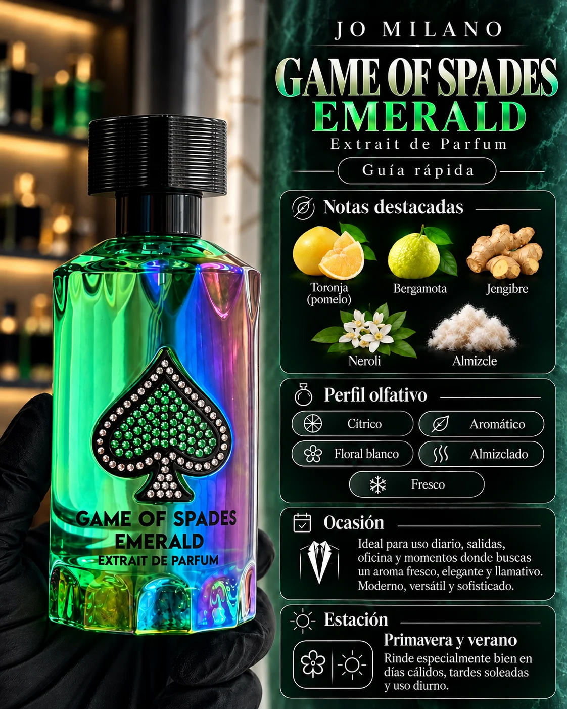 Jo Milano Game Of Spades Emerald Extrait de Parfum decant original Decants arabes en Eudecant